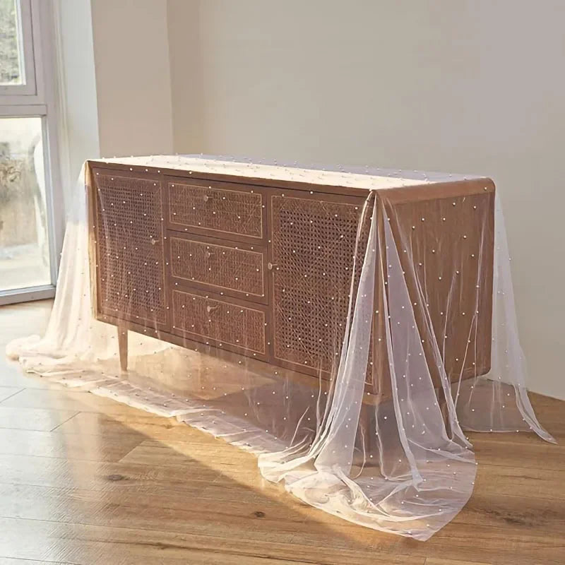 インテリア・パーティ装飾 | パール付きチュールテーブルクロス