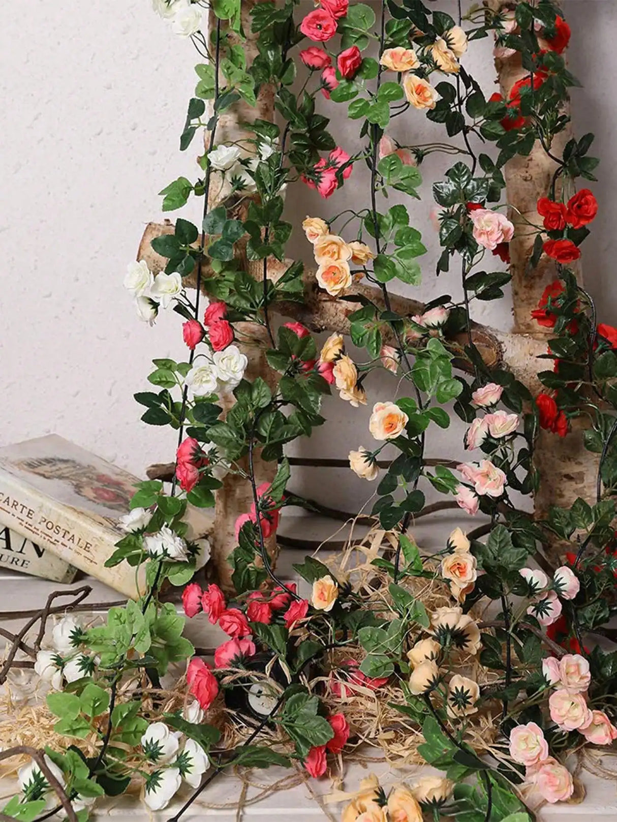 パーティー・インテリア装飾|造花ローズガーランド2個セット(1.8M)