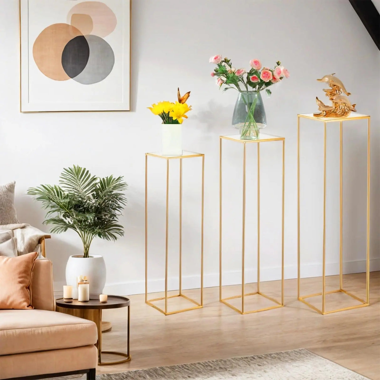 結婚式・インテリア装飾|ゴールドメタルプラントスタンド3個セット
