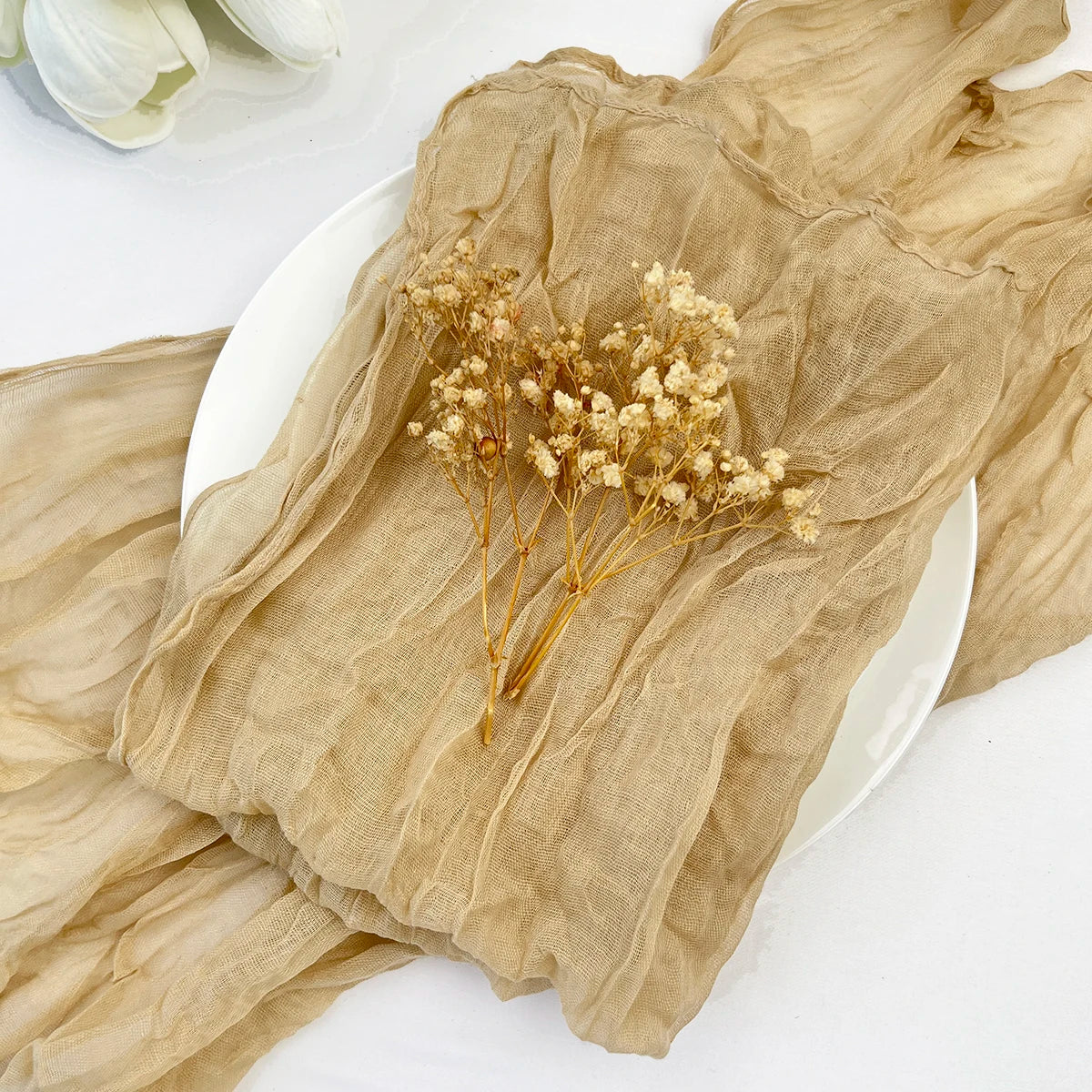 インテリア・パーティ装飾 | ワッシャー加工素材テーブルランナー | 全長0.5m/1.8m/3.4m/4m 結婚式に最適