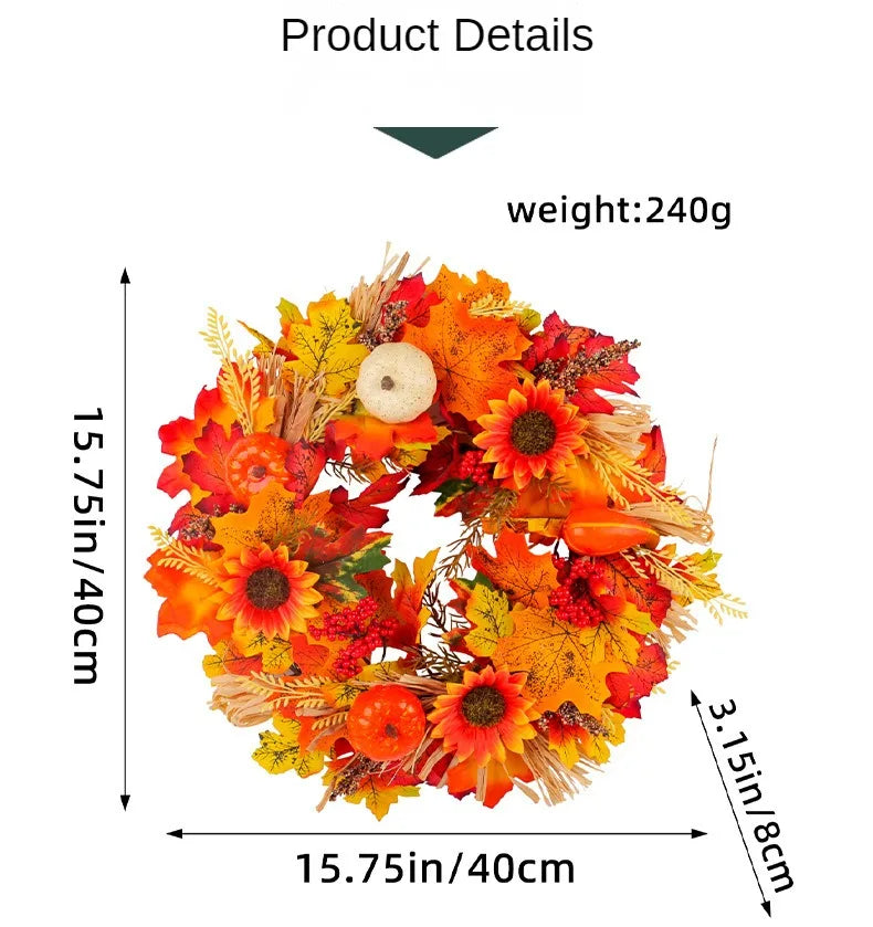 イベント・ハロウィングッズ|秋色リースカボチャとメープルリーフ装飾