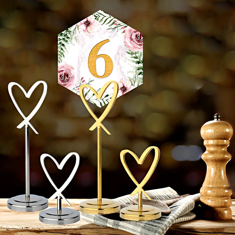 イベント・結婚式装飾|ハート型ステンレステーブル番号ホルダー