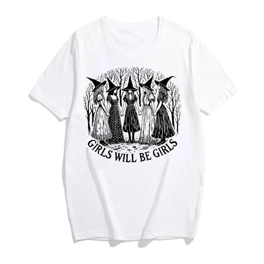 イベント・ハロウィングッズ|レディース ハロウィンヴィンテージ魔女柄 Tシャツ(S~3XL)