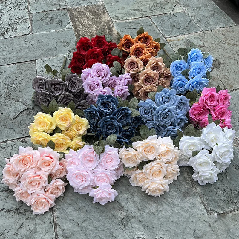 パーティー・インテリア装飾| 造花ダイヤモンドローズブーケ9輪1束(50c)