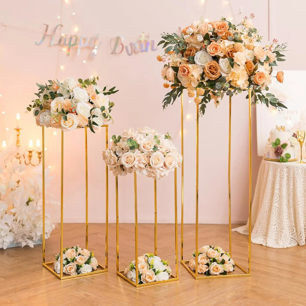 結婚式・インテリア装飾|ゴールドメタルプラントスタンド3個セット