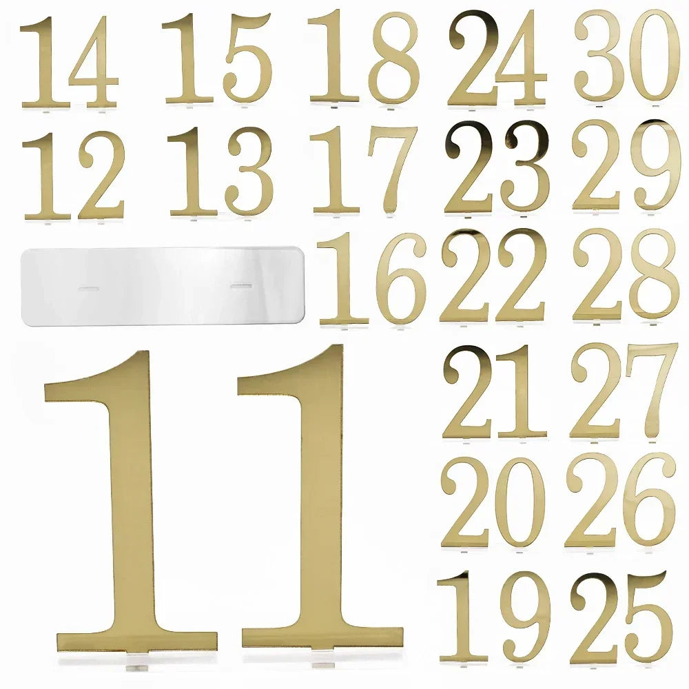 イベント・結婚式装飾|ゴールドミラーのウェディングテーブルナンバー