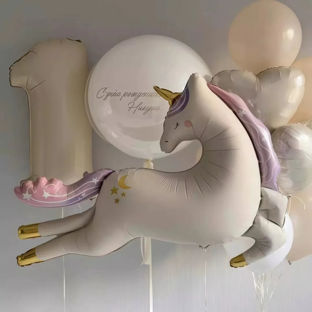 ユニコーン木製馬誕生日パーティーバルーン