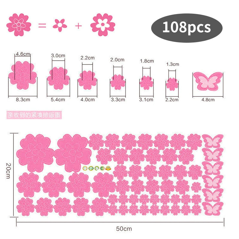 インテリア装飾用 室内装飾 花柄ステッカー 108枚入/216枚入 パーティー・イベント用