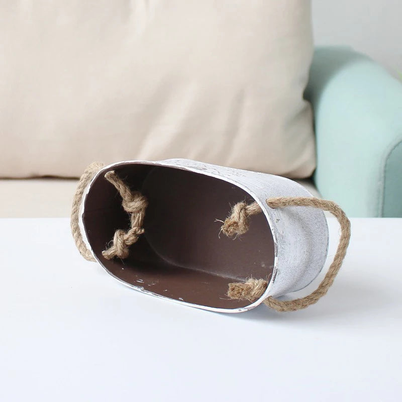 フラワーポットクリエイティブレトロオーバルミニバケツ錬鉄製メタル装飾フラワーポット屋内ルーム