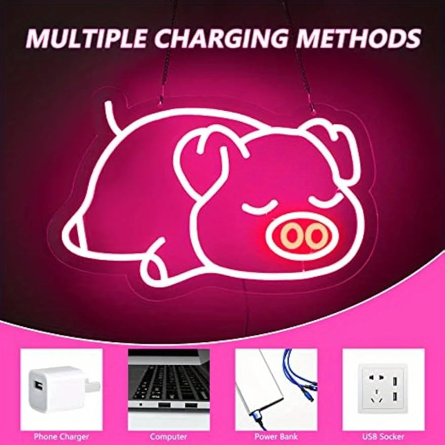 かわいい豚のLEDネオンサイン(ネオン看板) 調光可能