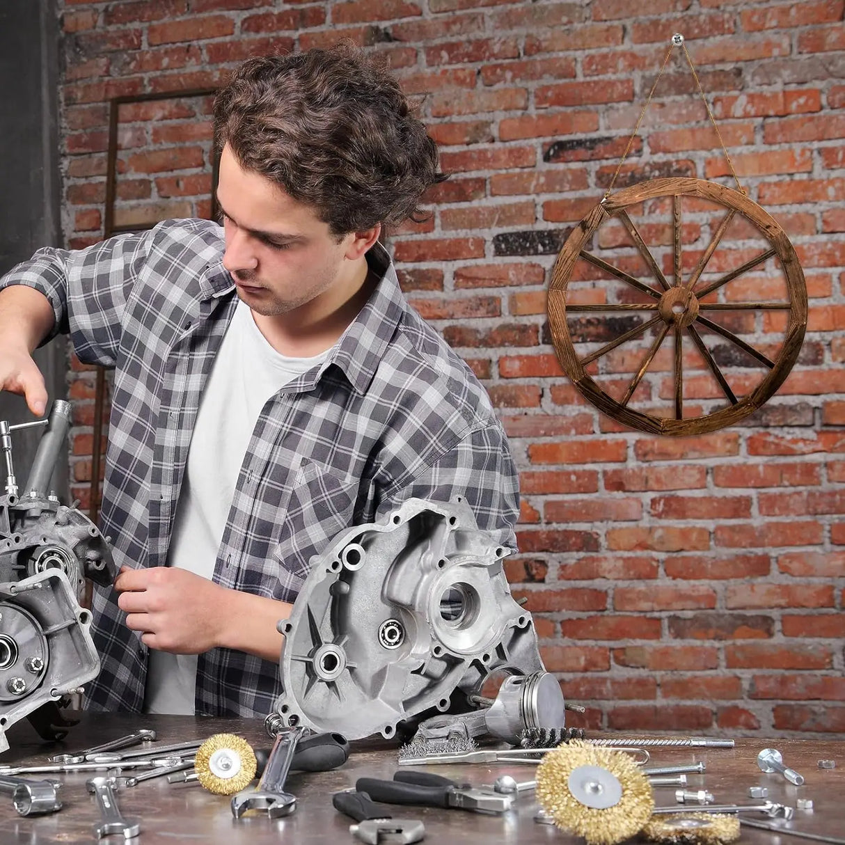 【天然木使用】ヴィンテージ風 木製ワゴンホイール (2個セット)