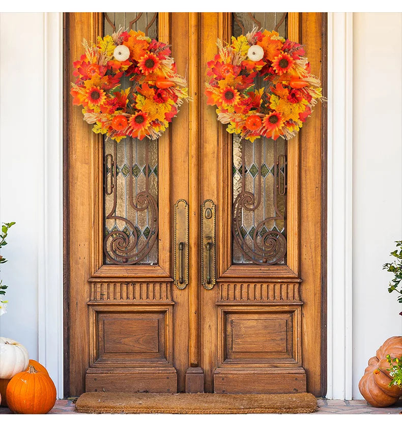 イベント・ハロウィングッズ|秋色リースカボチャとメープルリーフ装飾