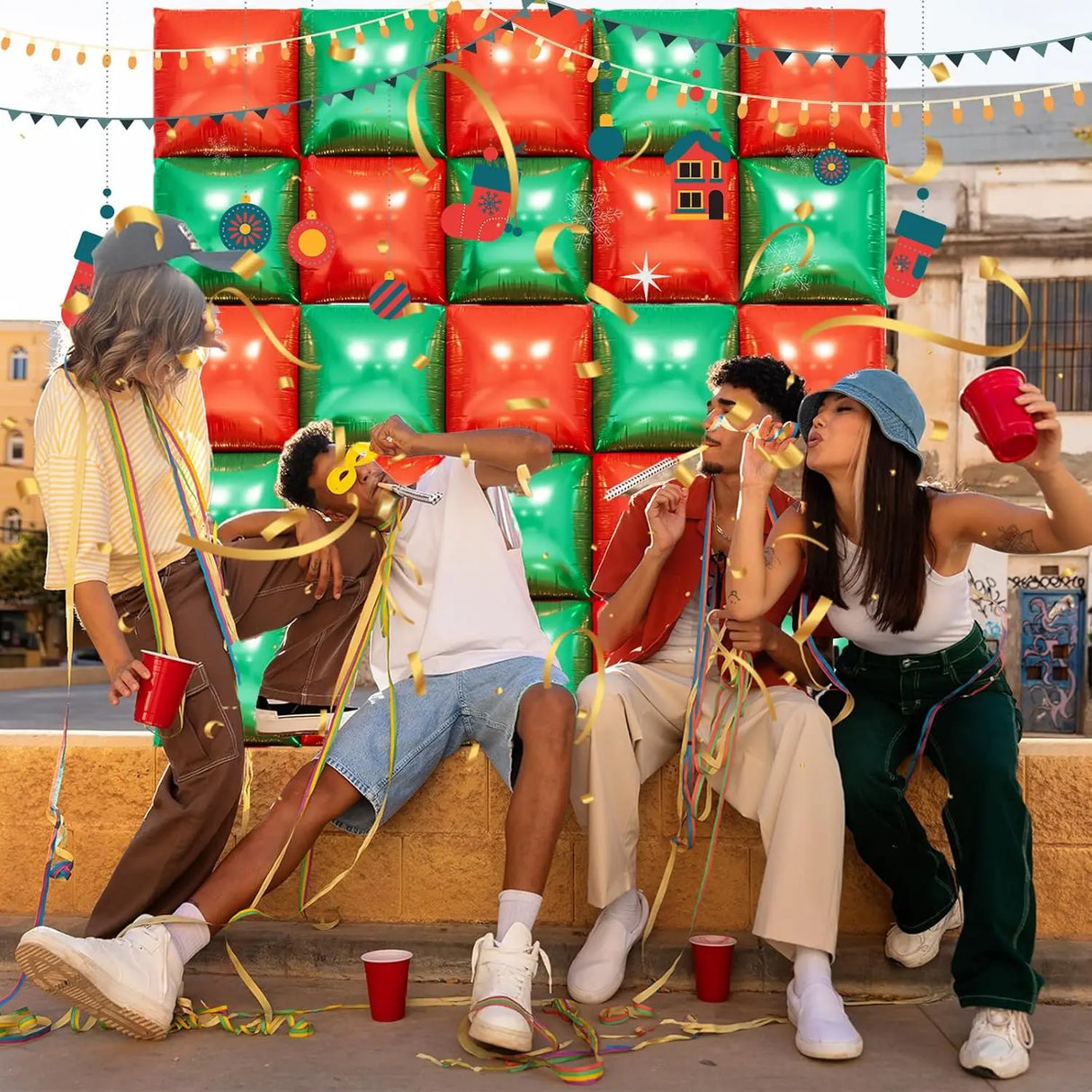 イベント・クリスマス装飾|25個セット 両面スクエアホイルバルーンキット