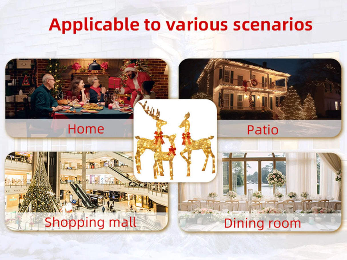 モチーフライト|イベント・クリスマス装飾|屋外用LDEライト付きトナカイセット(3体)