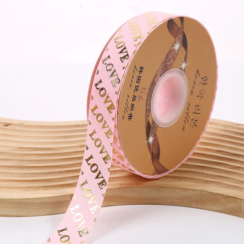 ゴールド箔LOVEグログランリボン 50ヤード