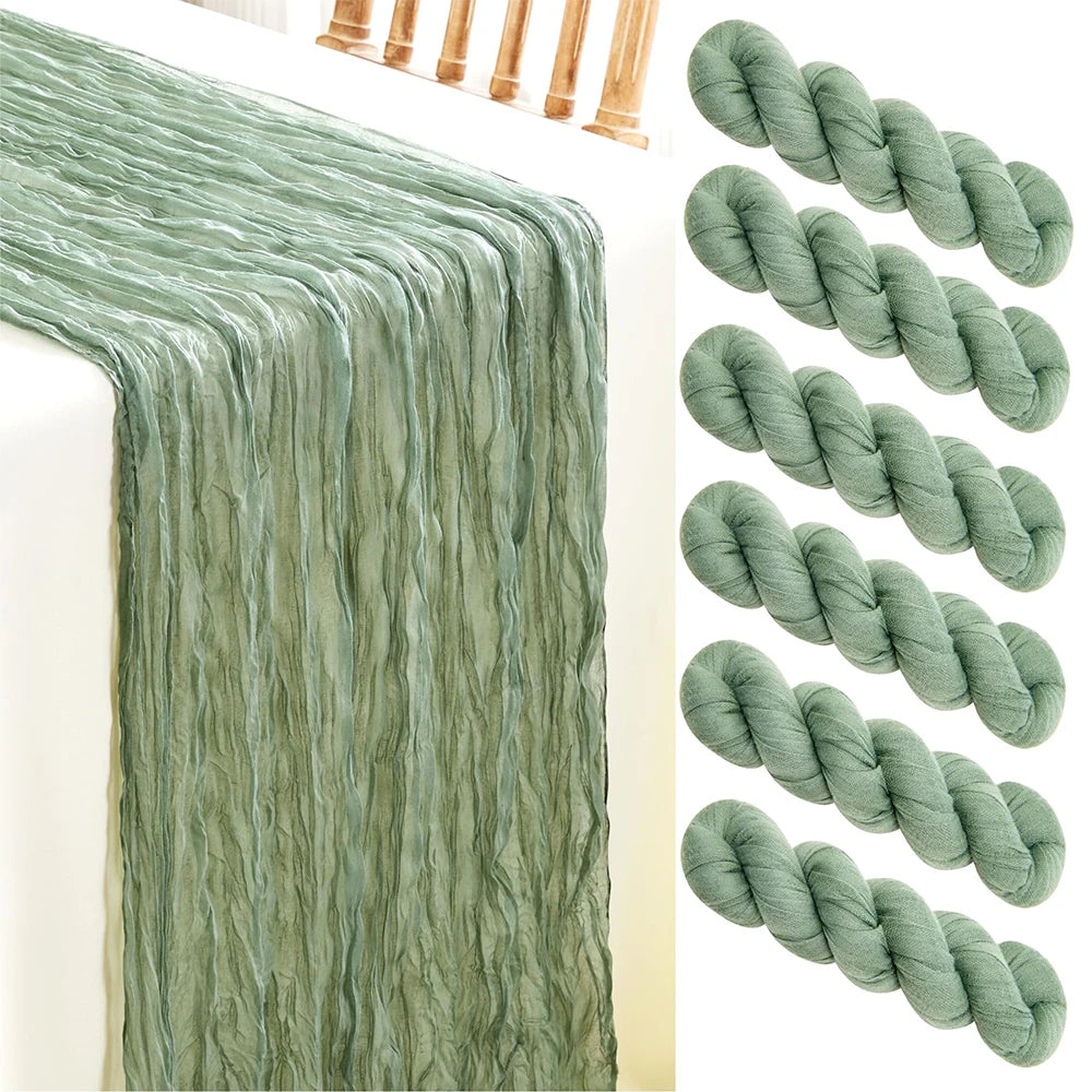 インテリア・パーティ装飾 | ワッシャー加工テーブルランナー6枚セット | 全長1.8m/3.4m/4m