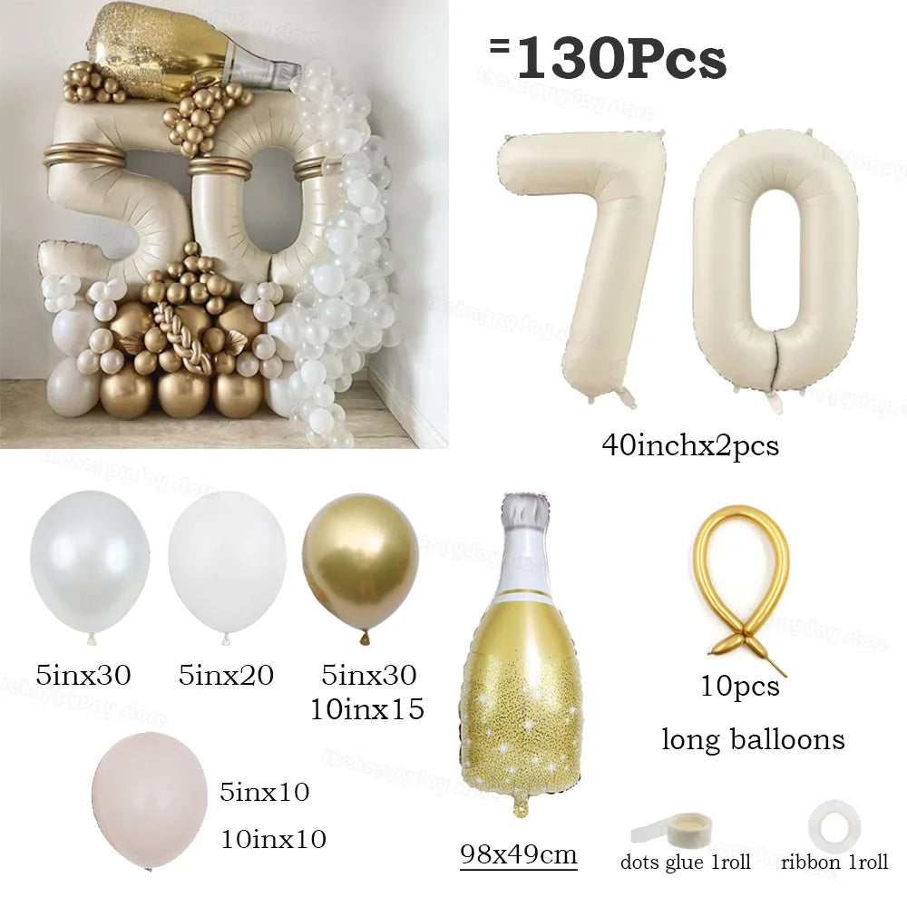 ホワイトゴールド数字バルーン(ナンバーバルーン)130個セット