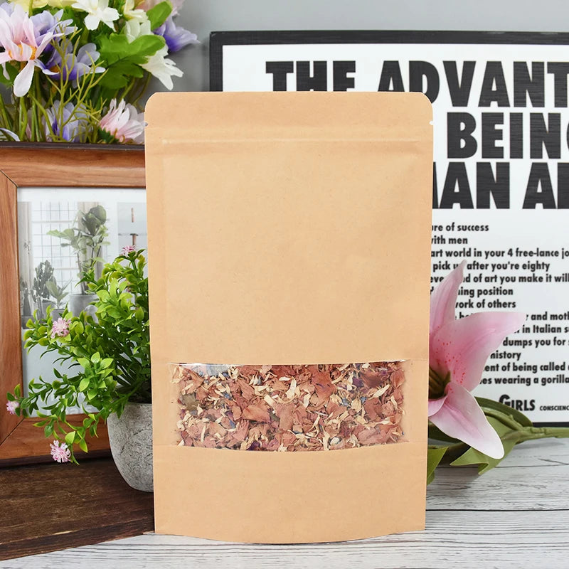 |ノベルティ用品 |透明 窓・ジッパー付きクラフト紙袋 10個セット