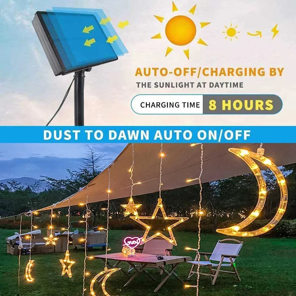 ソーラーライト|イベント・クリスマス装飾|防水 ソーラー&電池式LEDスタームーンライト(3.5M)