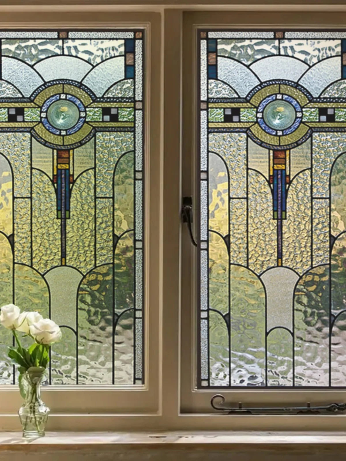 【UVカット・静電気吸着タイプ】ステンドグラス風 ウィンドウフィルム(モダン柄6パターン)