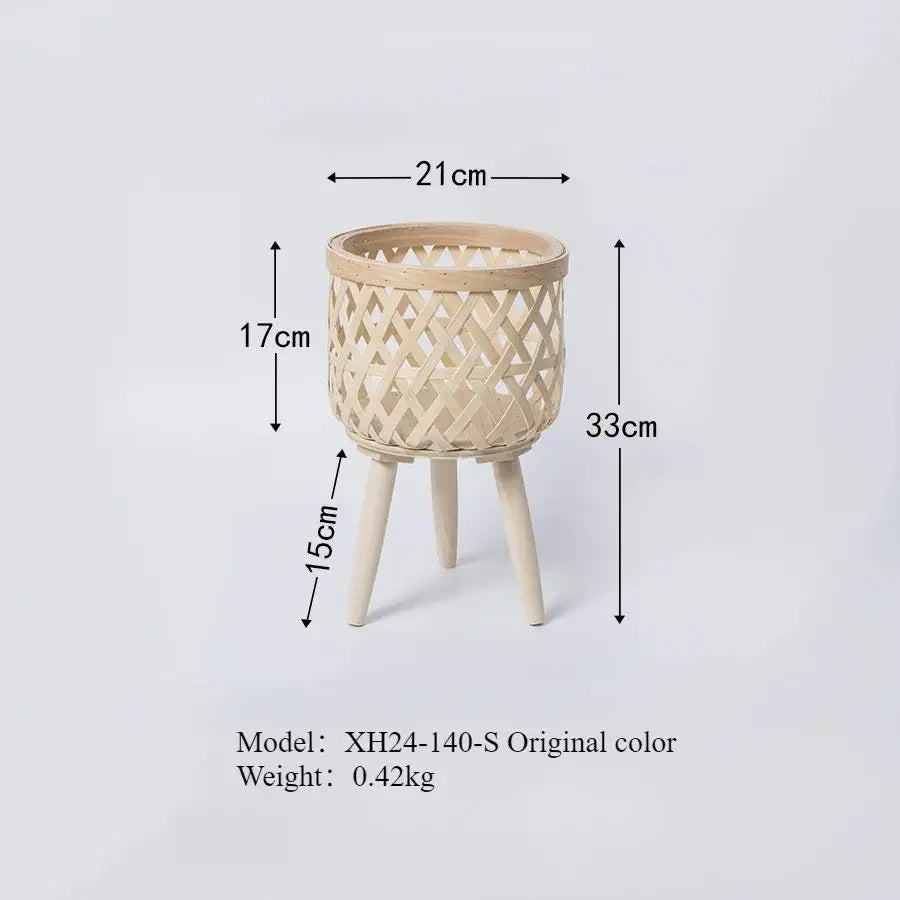 籐製植木鉢・手作り木製・ハイフット・フラワースタンド
