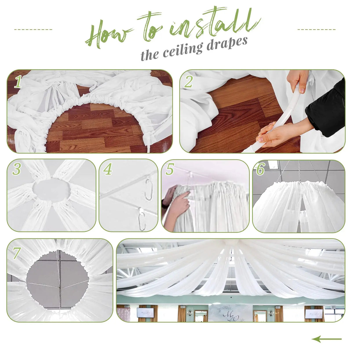 柔らかな白シフォンドレープ 天井装飾用