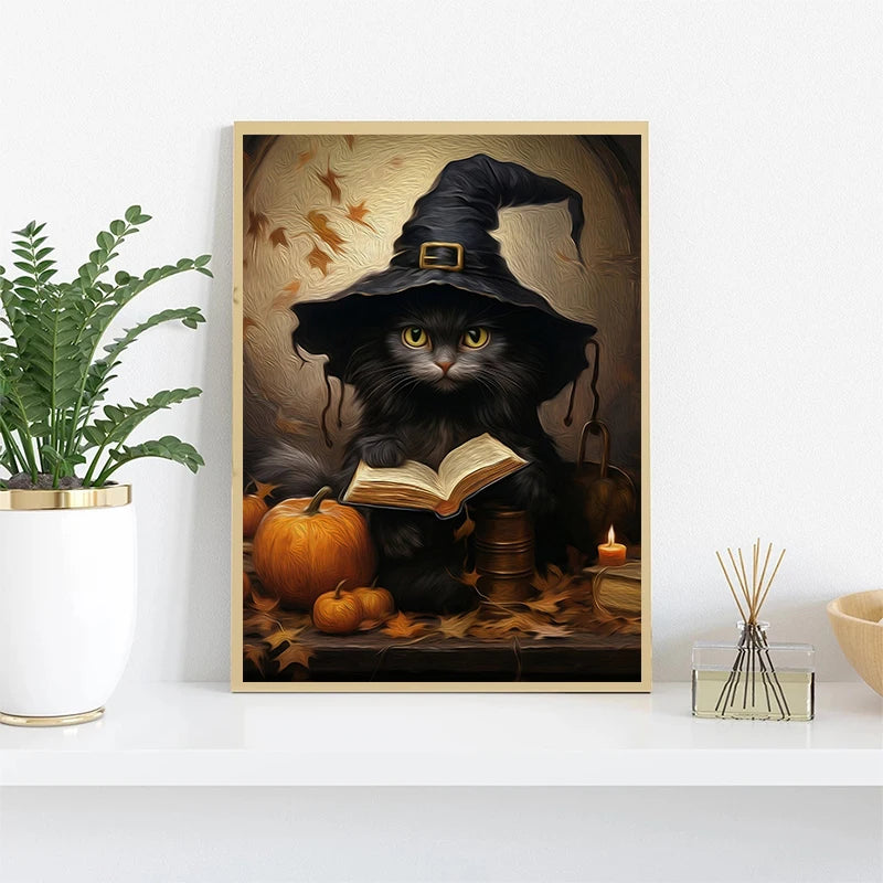 イベント・ハロウィングッズ|黒猫とフクロウのキャンバスアート