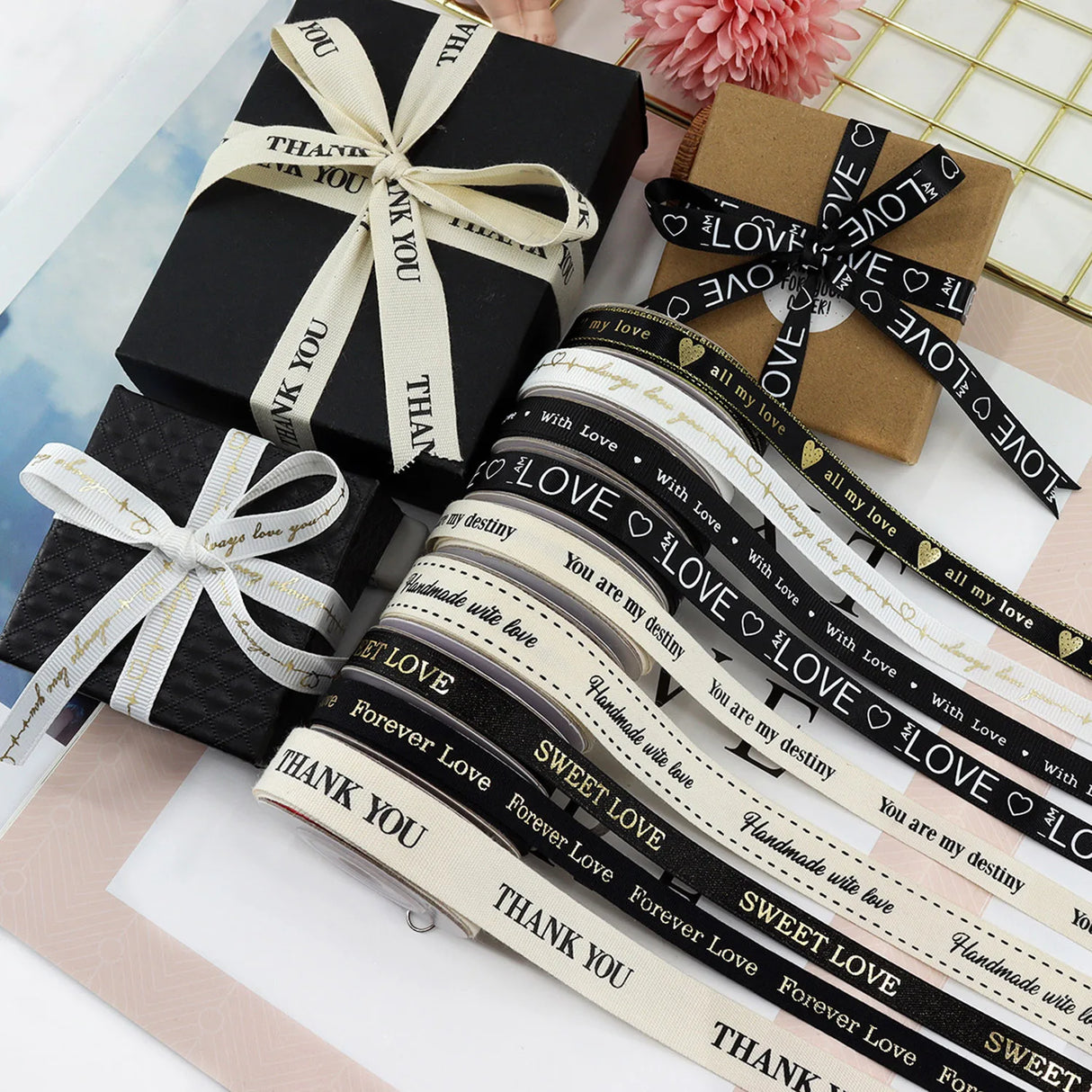 バレンタインデー用ハート柄片面プリントリボン