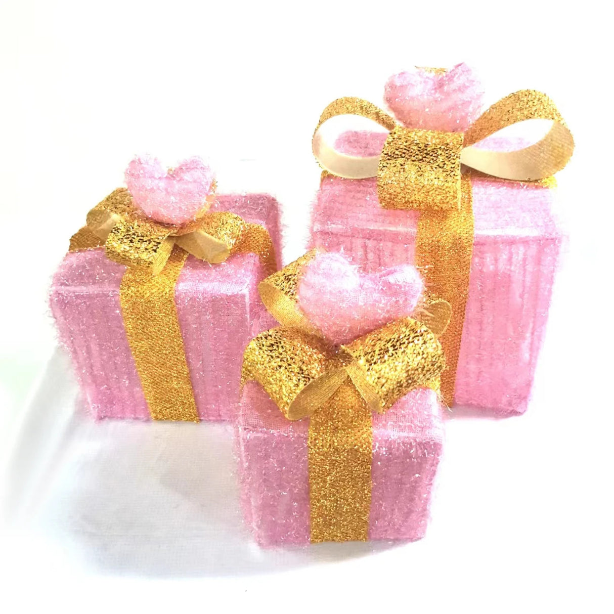 モチーフライト|イベント・クリスマス装飾|ピンクハート型 ライト付ギフトボックス