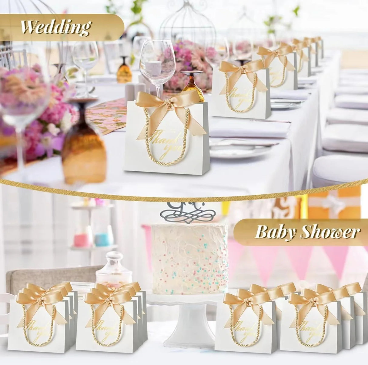 |ノベルティ用品 | リボン付きサンキューギフトバッグ10個セット | 約20×12c