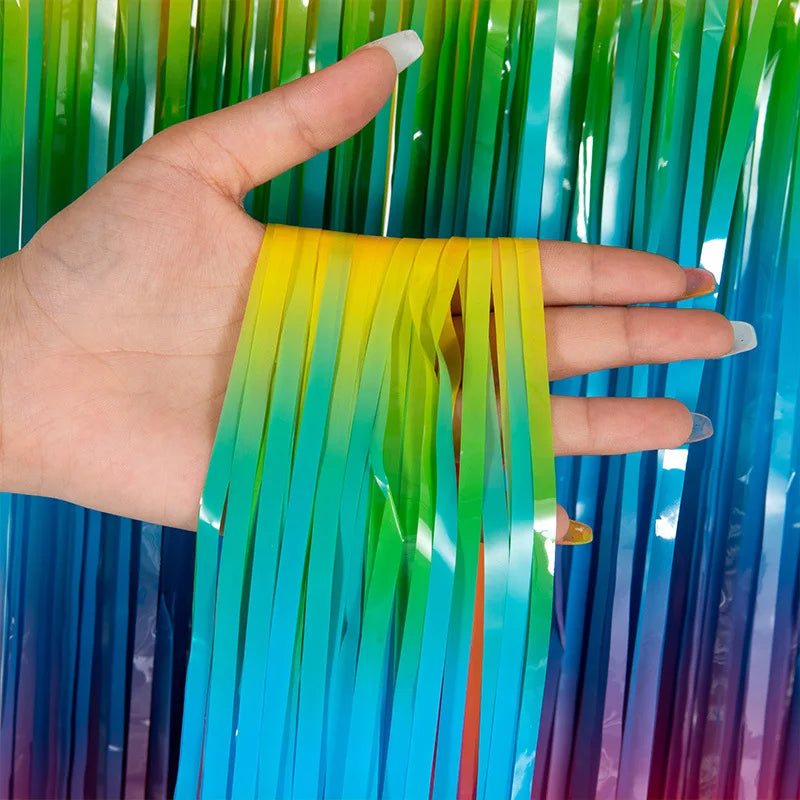 パーティー・インテリア用装飾 マカロン・レインボーカラーカーテン 1P/2Pセット