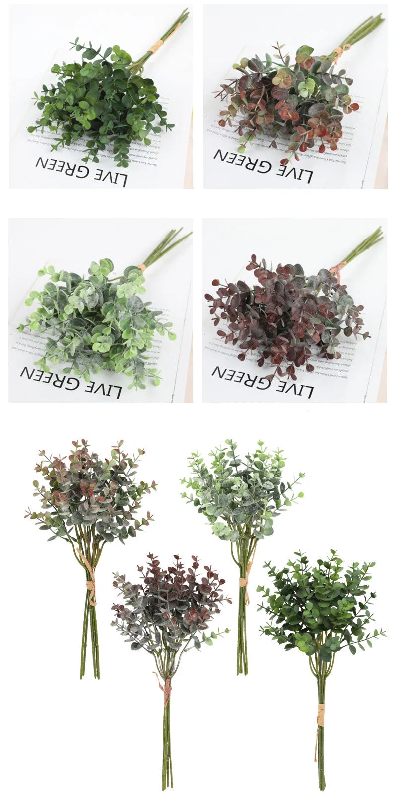 パーティー・インテリア装飾|フェイクグリーンユーカリの枝 6本セット(約37cm)