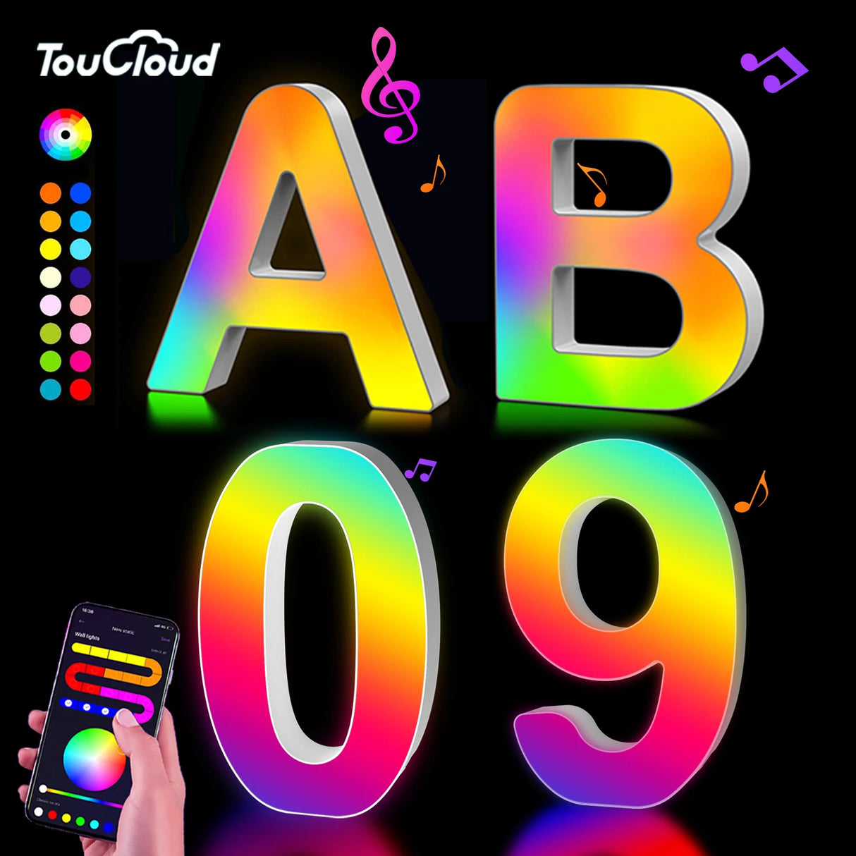 【LED装飾】LEDライト・デコレーションライト(数字/アルファベット)調光可能 レインボーカラー