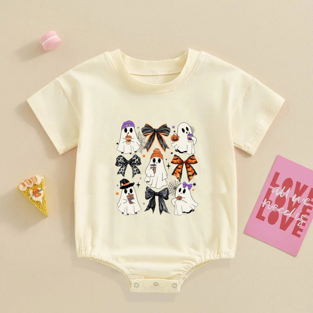 イベント・ハロウィングッズ|ゴースト柄プリント半袖ロンパース(6〜24ヶ月)