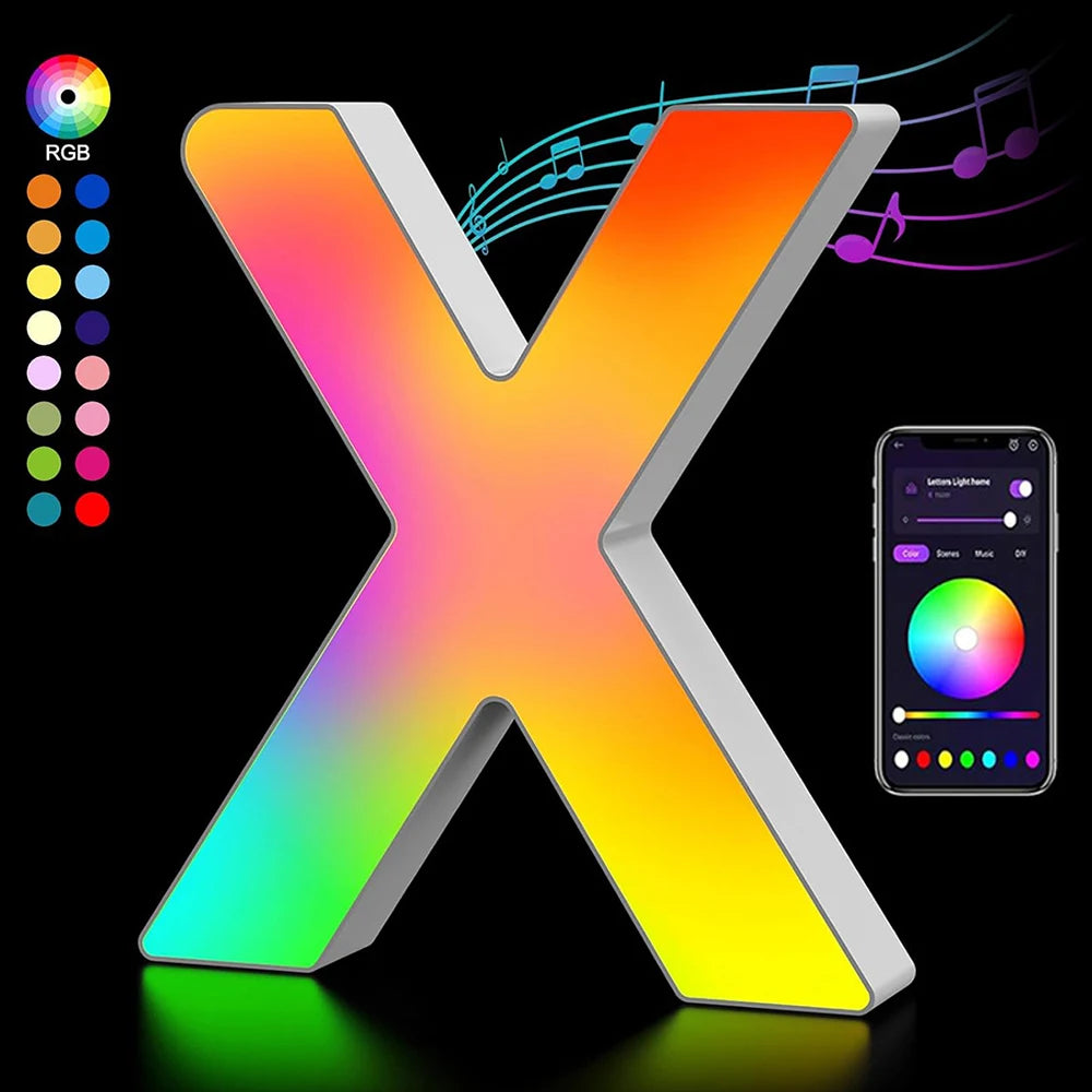 【LED装飾】LEDライト・デコレーションライト(数字/アルファベット)調光可能 レインボーカラー