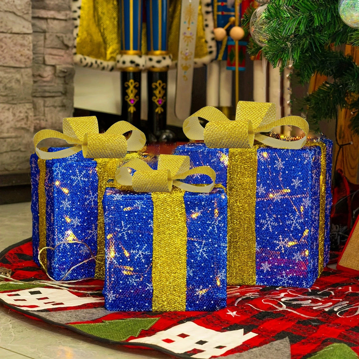 モチーフライト|イベント・クリスマス装飾|LEDリボン付きクリスマスギフトボックス(3個セット)