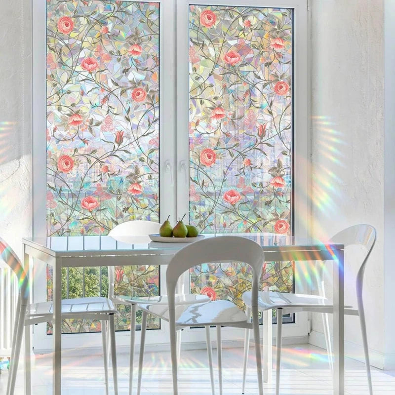 フラワー柄ステンドグラス風 ウィンドウフィルム(UVカット・静電気吸着タイプ)