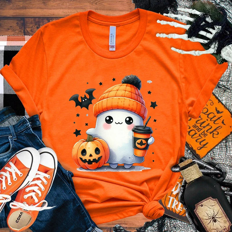 イベント・ハロウィングッズ|キュートなゴースト&パンプキン柄Tシャツ(XXS~4XL)