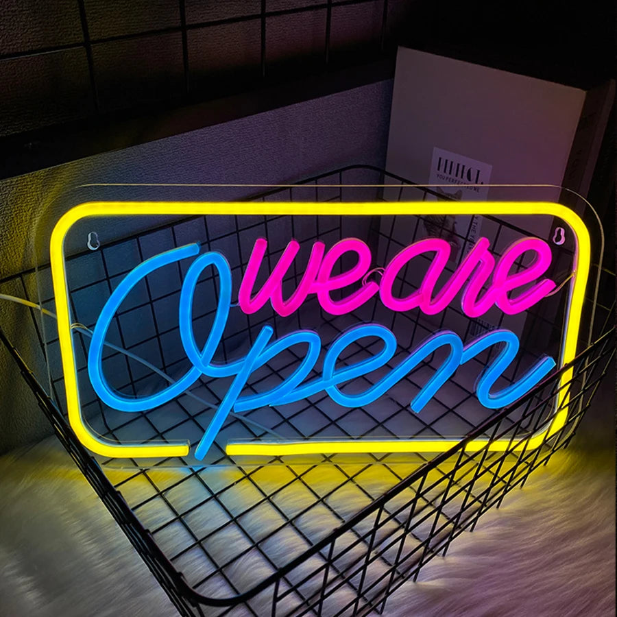 we are Open LEDネオンサイン(ネオン看板) イエロー・ピンク・ブルー