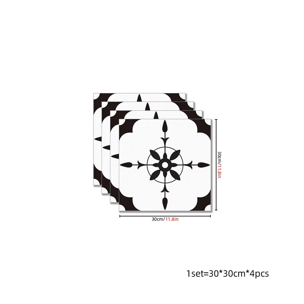 DIYフロアシート モノトーンタイル風 ステッカー 4枚入 モダン