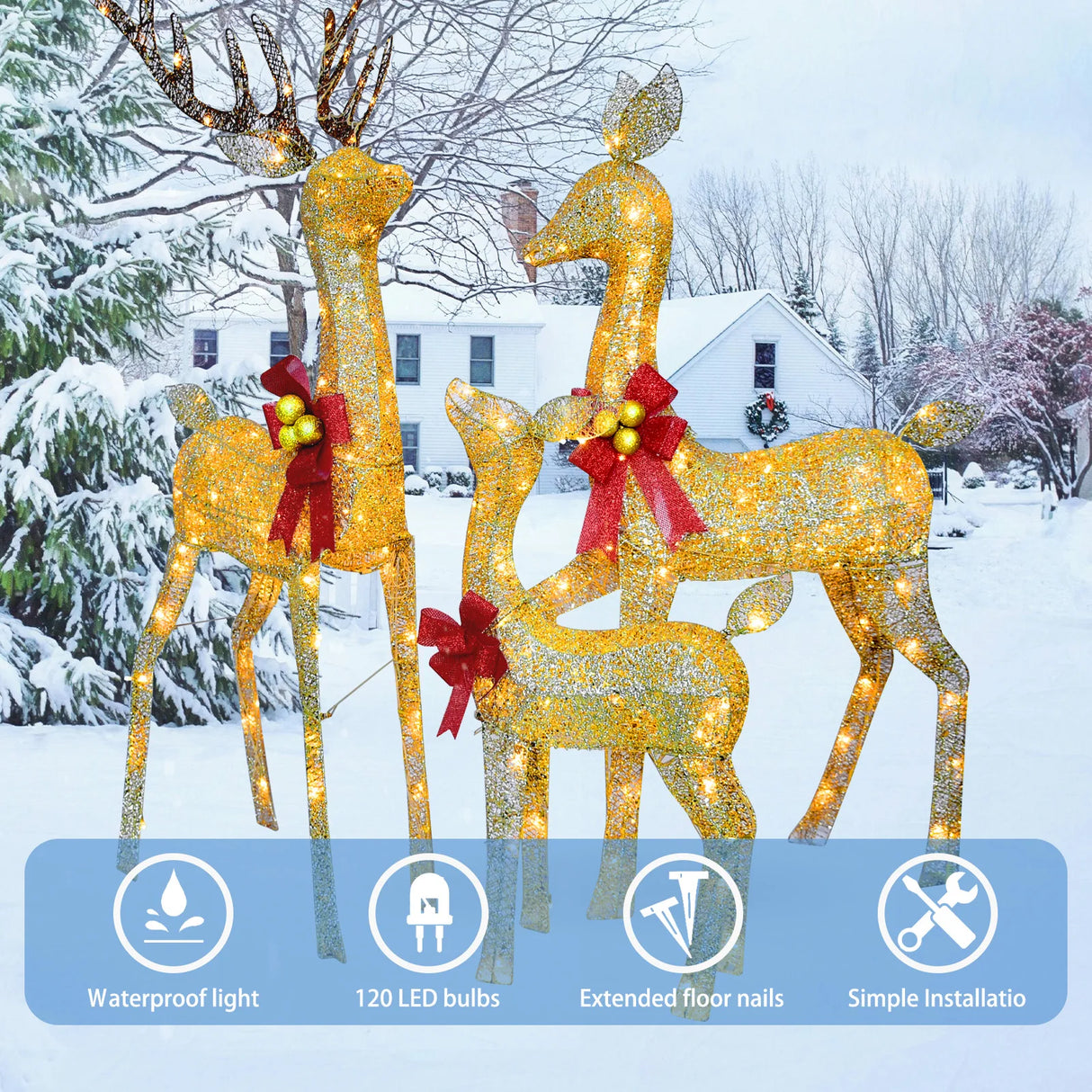 モチーフライト|イベント・クリスマス装飾|屋外用LDEライト付きトナカイセット(3体)