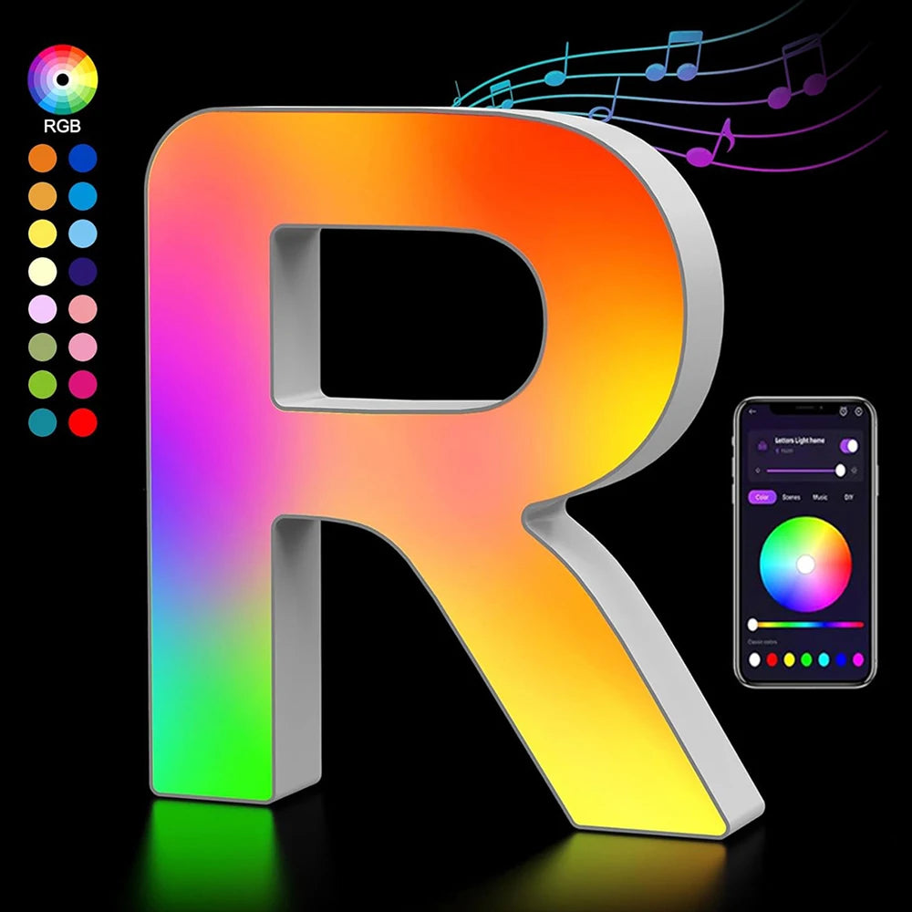 【LED装飾】LEDライト・デコレーションライト(数字/アルファベット)調光可能 レインボーカラー