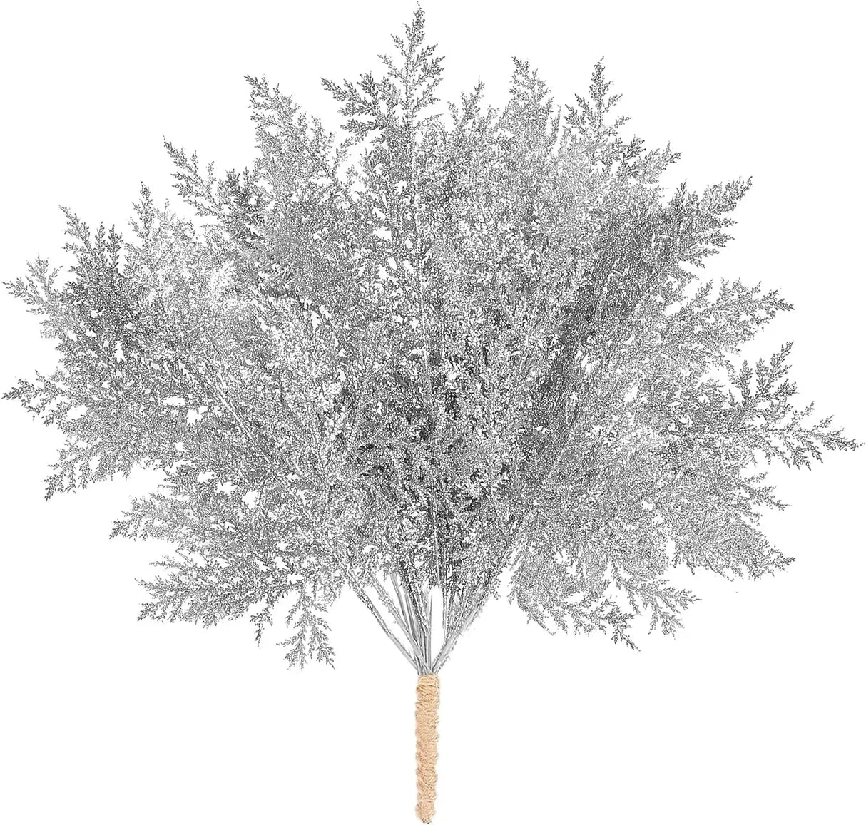 キラキラ光る人工松の枝・フェイク植物・クリスマスツリーオーナメント・ゴールドのキラキラ光るスパンコールの葉