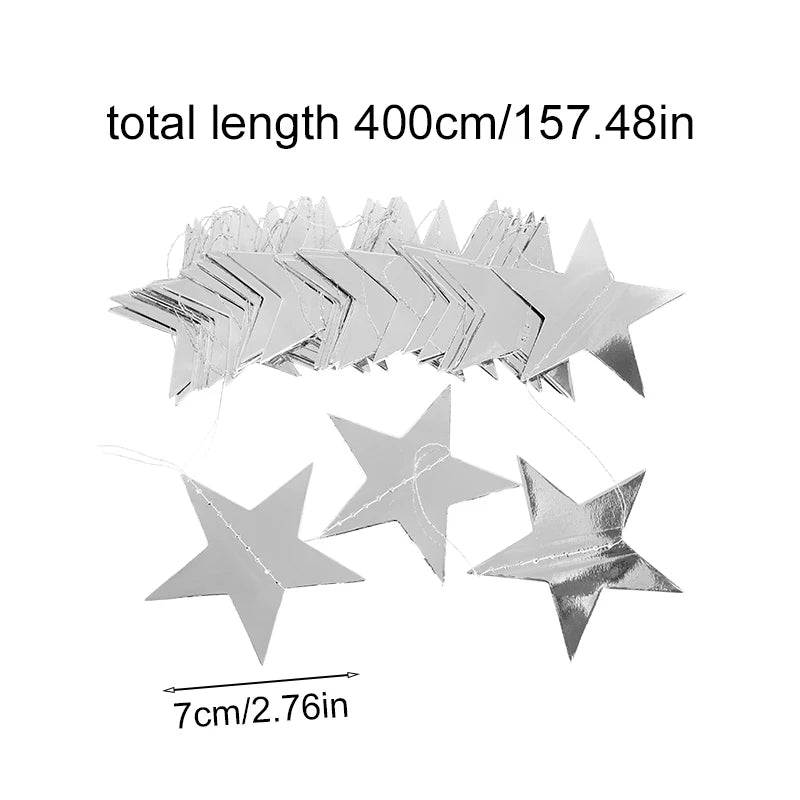 イベント・クリスマス装飾|カラフル星型バナー ゴールドシルバーガーランド
