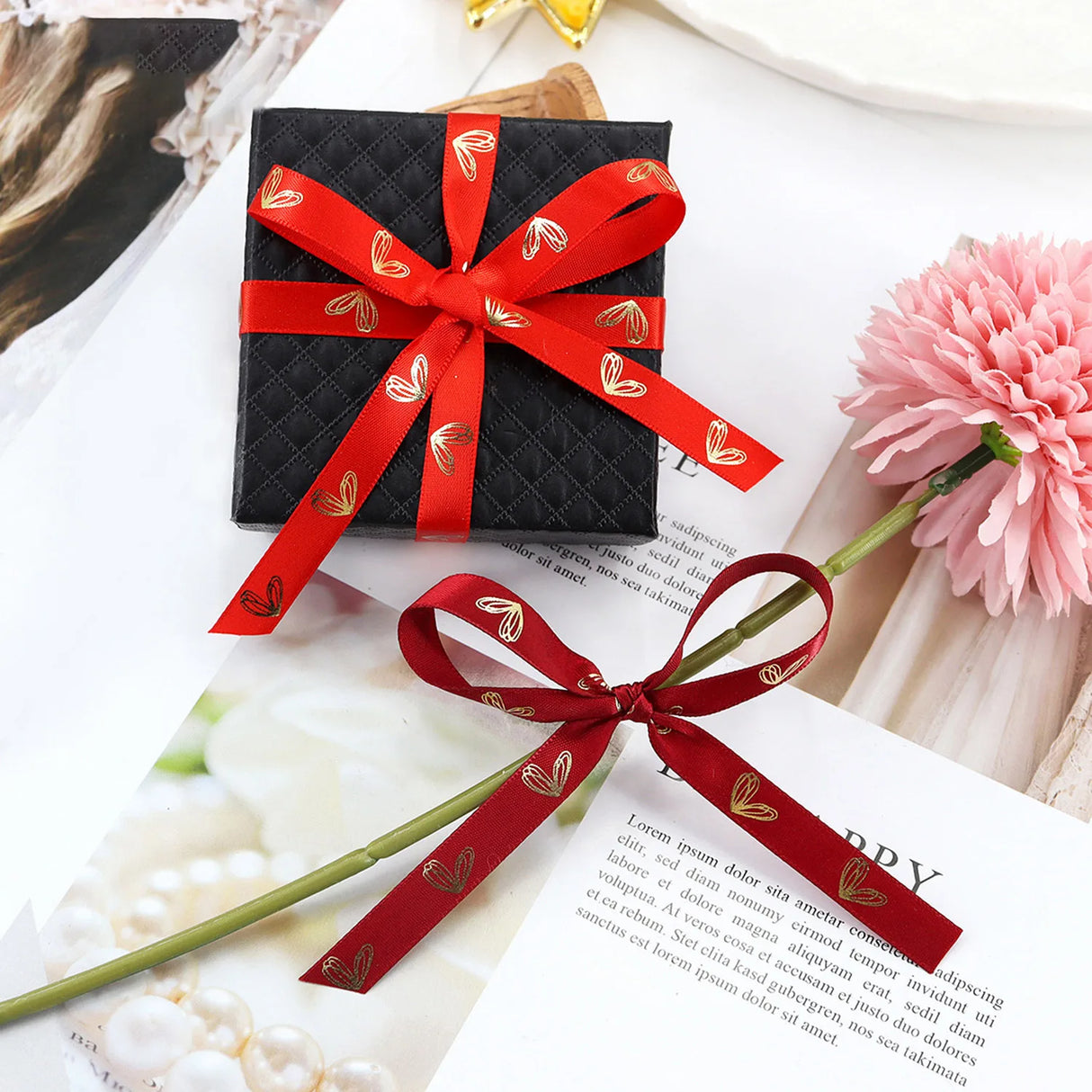 バレンタインデー用ハート柄片面プリントリボン