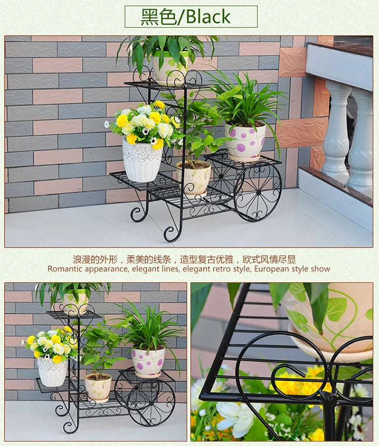 ガーデン・インテリア装飾|アイアン製かわいい花車型フラワースタンド