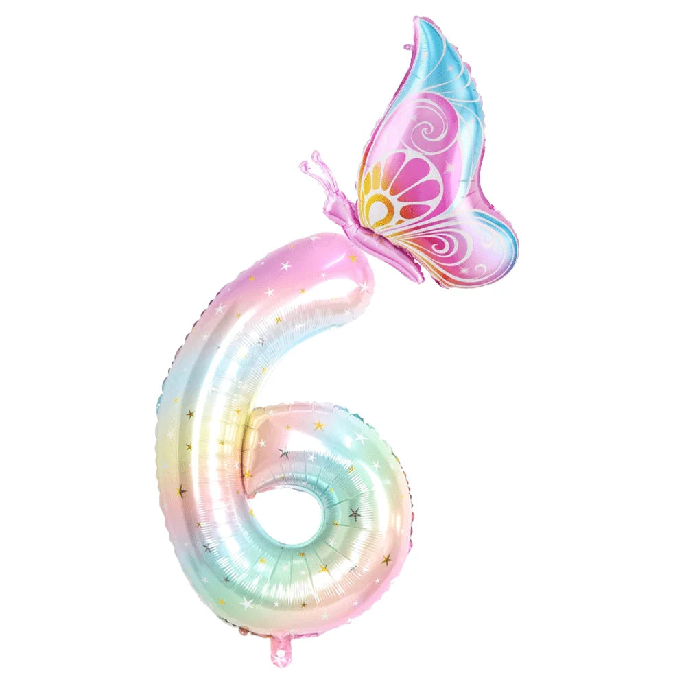 バルーン装飾 数字・バタフライなどレインボーカラーバルーン 誕生日用