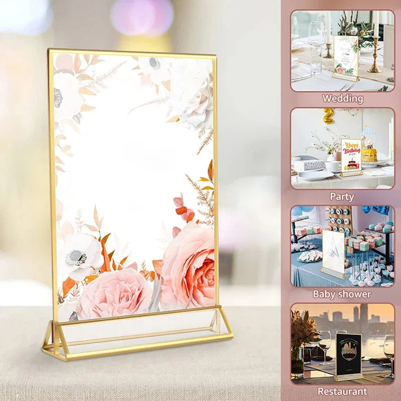 イベント・結婚式装飾|アクリル製ゴールド縁テーブルサインホルダー