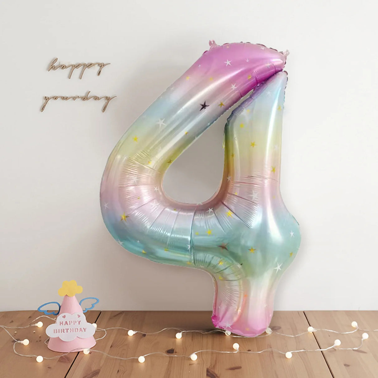 バルーン装飾 数字・バタフライなどレインボーカラーバルーン 誕生日用