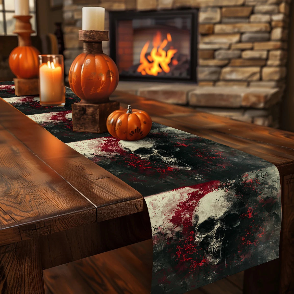 イベント・ハロウィングッズ|スカル柄 テーブルランナー 装飾